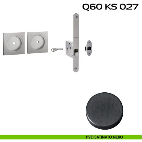 Kit placche incasso quadrate con foro chiave a spillo Reguitti Q60 con frontalino di trascinamento e serratura 027SR pvd nero