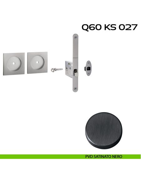 Kit placche incasso quadrate con foro chiave a spillo Reguitti Q60 con frontalino di trascinamento e serratura 027SR pvd nero