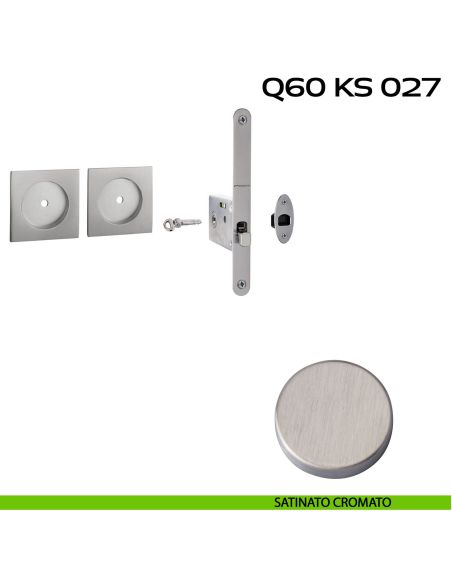 Kit placche incasso quadrate con foro chiave a spillo Reguitti Q60 con frontalino di trascinamento e serratura 027SR satinato