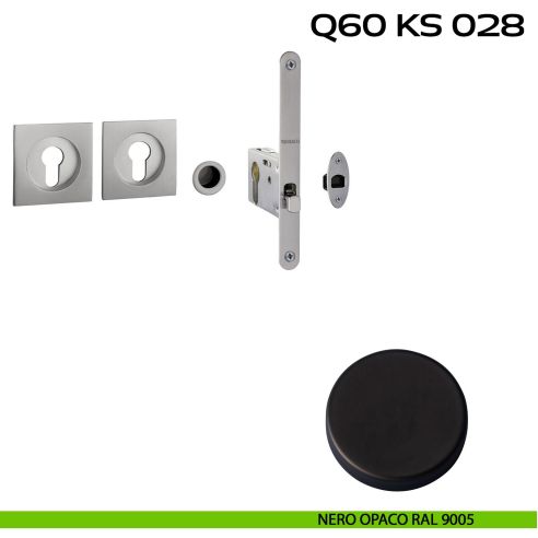 Kit placche incasso quadrate con foro yale Reguitti Q60 con frontalino di trascinamento e serratura 028SR nero