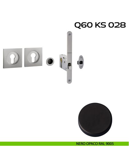 Kit placche incasso quadrate con foro yale Reguitti Q60 con frontalino di trascinamento e serratura 028SR nero