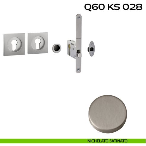 Kit placche incasso quadrate con foro yale Reguitti Q60 con frontalino di trascinamento e serratura 028SR nichelato
