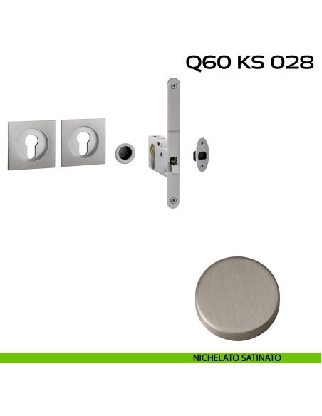 Kit placche incasso quadrate con foro yale Reguitti Q60 con frontalino di trascinamento e serratura 028SR nichelato