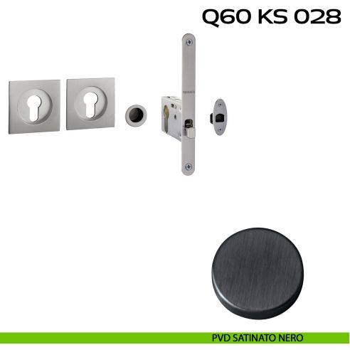 Kit placche incasso quadrate con foro yale Reguitti Q60 con frontalino di trascinamento e serratura 028SR pvd nero