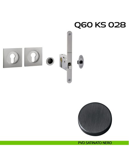 Kit placche incasso quadrate con foro yale Reguitti Q60 con frontalino di trascinamento e serratura 028SR pvd nero