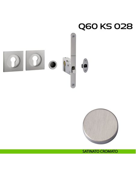 Kit placche incasso quadrate con foro yale Reguitti Q60 con frontalino di trascinamento e serratura 028SR satinato