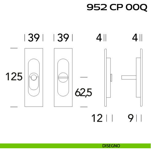 Placche incasso rettangolari con nottolino pendente Reguitti 952 disegno