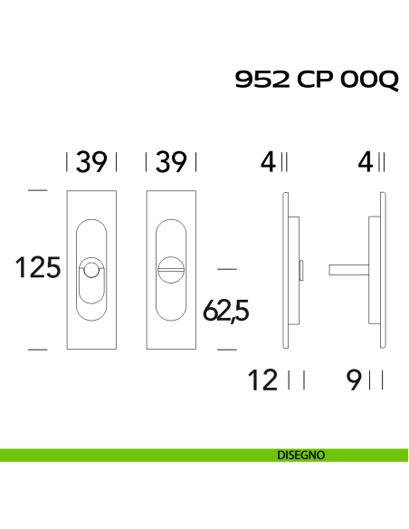 Placche incasso rettangolari con nottolino pendente Reguitti 952 disegno