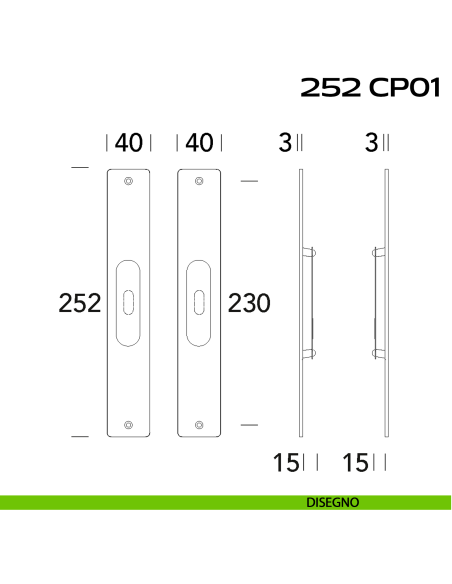 Kit placche incasso rettangolari con foro chiave Reguitti 252 disegno
