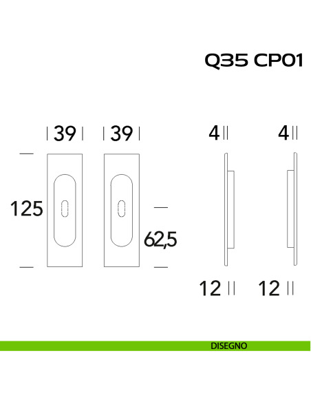 Kit placche incasso rettangolari con foro chiave Reguitti Q35 disegno