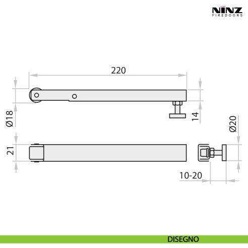 Braccetto accompagnatore per porta tagliafuoco anta passiva Ninz 3305001.001 - disegno