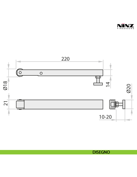 Braccetto accompagnatore per porta tagliafuoco anta passiva Ninz 3305001.001 - disegno