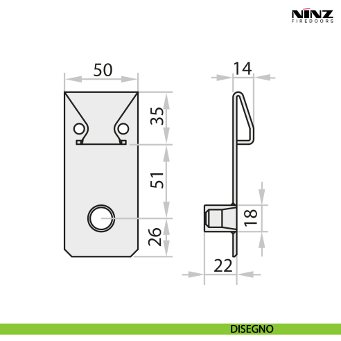 Boccola metallica a pavimento per porta tagliafuoco 2 ante Proget Ninz 3105091.001 - disegno