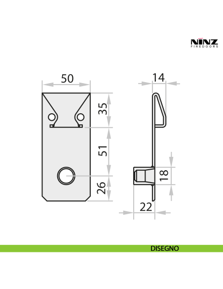 Boccola metallica a pavimento per porta tagliafuoco 2 ante Proget Ninz 3105091.001 - disegno