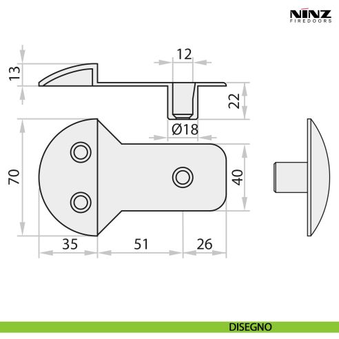 Boccola a pavimento per porta tagliafuoco Proget Ninz 2401001.001 - disegno