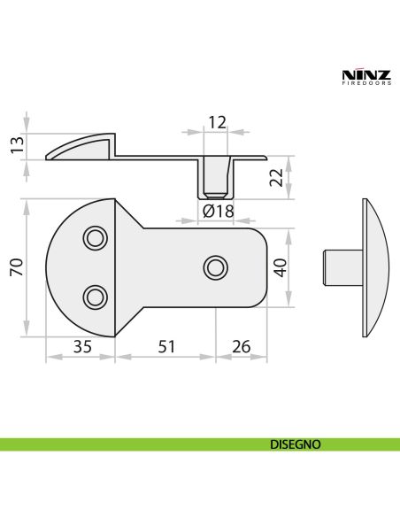 Boccola a pavimento per porta tagliafuoco Proget Ninz 2401001.001 - disegno