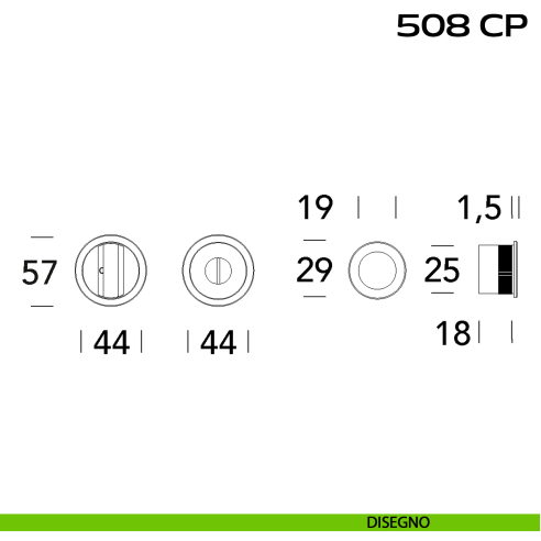 Kit placche incasso tonde con nottolino Reguitti 508 con frontalino di trascinamento disegno