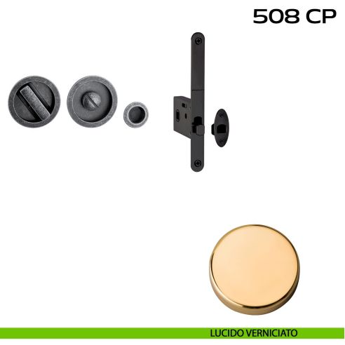 Kit placche incasso tonde con nottolino Reguitti 508 con frontalino di trascinamento e serratura 026SR lucido