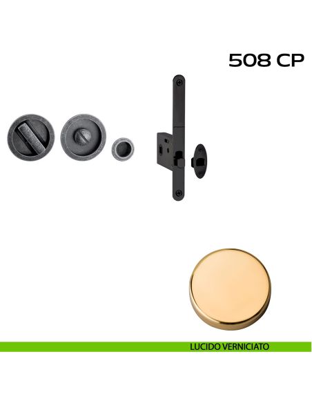 Kit placche incasso tonde con nottolino Reguitti 508 con frontalino di trascinamento e serratura 026SR lucido
