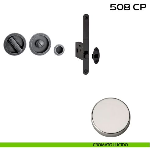 Kit placche incasso tonde con nottolino Reguitti 508 con frontalino di trascinamento e serratura 026SR cromato