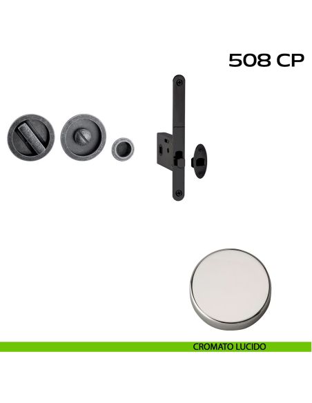 Kit placche incasso tonde con nottolino Reguitti 508 con frontalino di trascinamento e serratura 026SR cromato