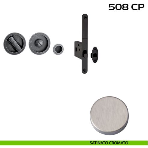 Kit placche incasso tonde con nottolino Reguitti 508 con frontalino di trascinamento e serratura 026SR satinato