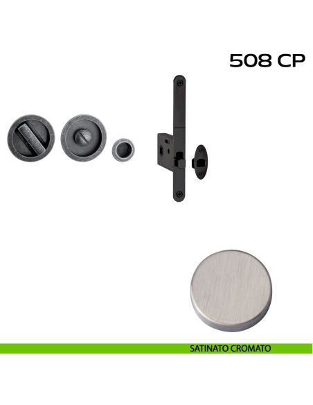Kit placche incasso tonde con nottolino Reguitti 508 con frontalino di trascinamento e serratura 026SR satinato