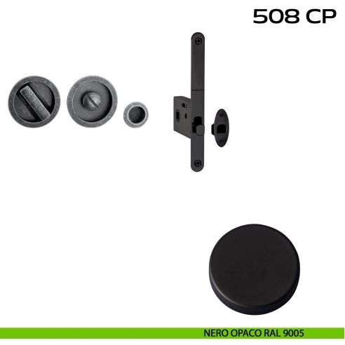 Kit placche incasso tonde con nottolino Reguitti 508 con frontalino di trascinamento e serratura 026SR nero