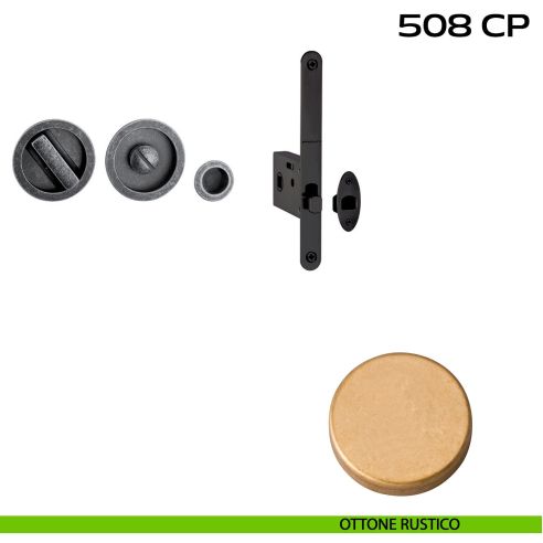 Kit placche incasso tonde con nottolino Reguitti 508 con frontalino di trascinamento e serratura 026SR rustico