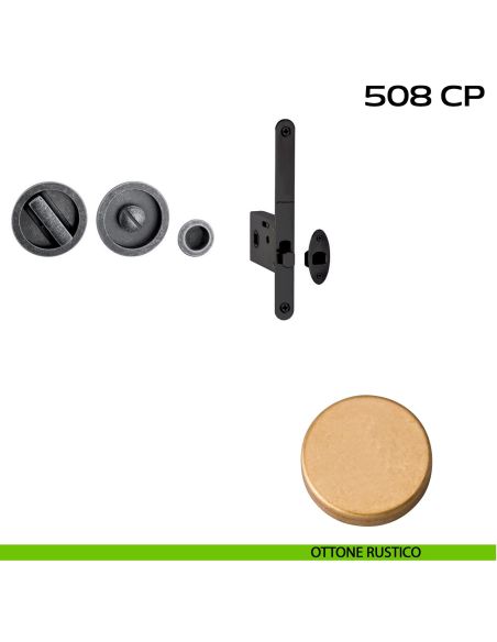 Kit placche incasso tonde con nottolino Reguitti 508 con frontalino di trascinamento e serratura 026SR rustico