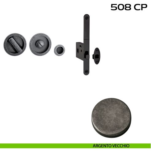 Kit placche incasso tonde con nottolino Reguitti 508 con frontalino di trascinamento e serratura 026SR argento