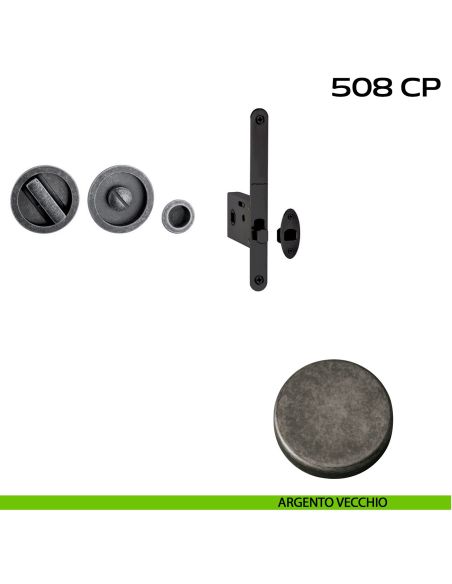 Kit placche incasso tonde con nottolino Reguitti 508 con frontalino di trascinamento e serratura 026SR argento