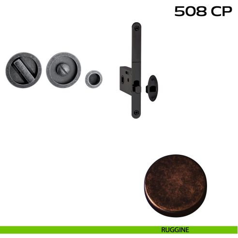 Kit placche incasso tonde con nottolino Reguitti 508 con frontalino di trascinamento e serratura 026SR ruggine