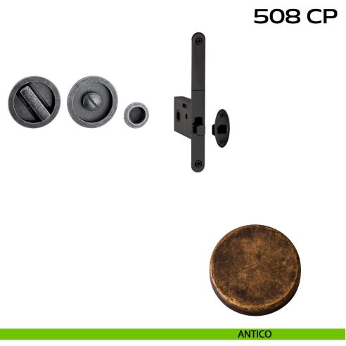 Kit placche incasso tonde con nottolino Reguitti 508 con frontalino di trascinamento e serratura 026SR antico