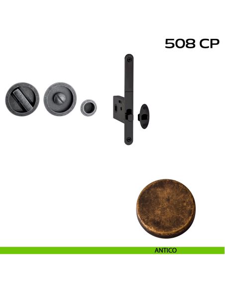 Kit placche incasso tonde con nottolino Reguitti 508 con frontalino di trascinamento e serratura 026SR antico