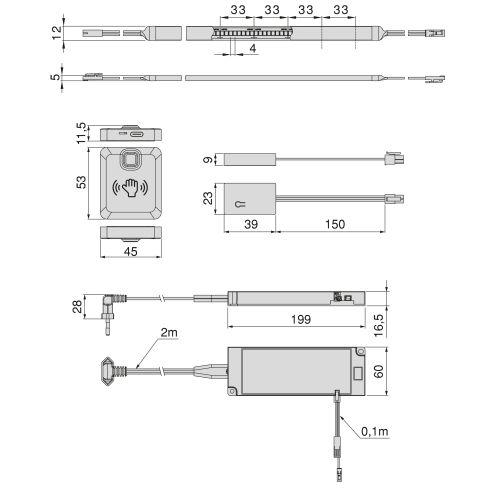Emuca Kit striscia LED Neonlynx H 12x5 per cucina, Lunghezza 5.000mm, Luce Bianco naturale 4.000K, Sensore switch di prossimità 