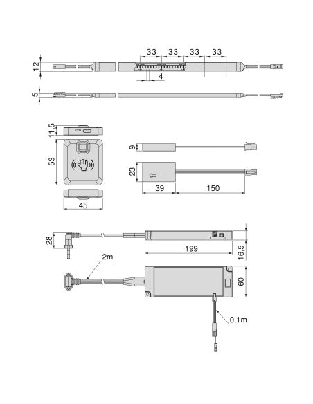 Emuca Kit striscia LED Neonlynx H 12x5 per cucina, Lunghezza 5.000mm, Luce Bianco naturale 4.000K, Sensore switch di prossimità 