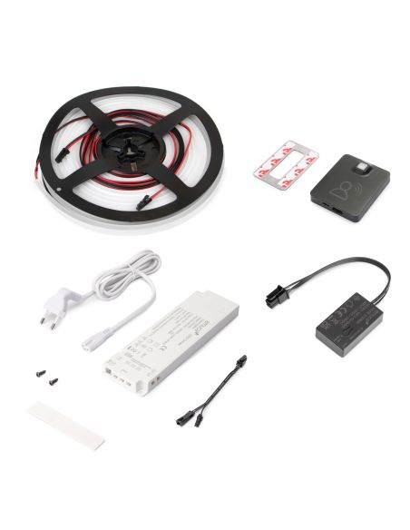 Emuca Kit striscia LED Neonlynx V 4x10 per armadio, Lunghezza 5.000mm, Luce Bianco calda 2.700K, Sensore di movimento RF Smart, 