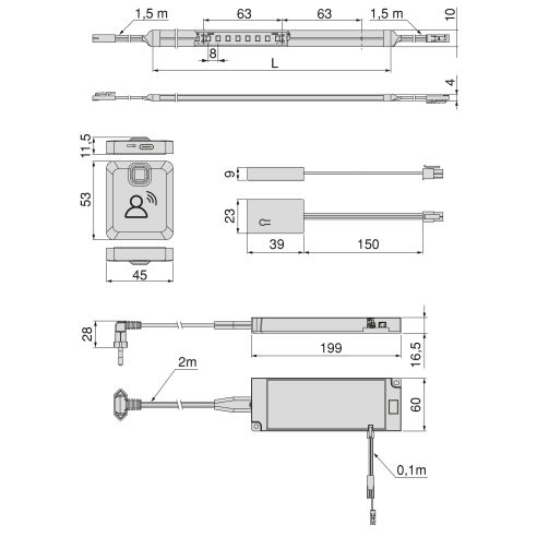 Emuca Kit striscia LED Neonlynx V 4x10 per armadio, Lunghezza 5.000mm, Luce Bianco calda 2.700K, Sensore di movimento RF Smart, 