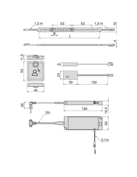 Emuca Kit striscia LED Neonlynx V 4x10 per armadio, Lunghezza 5.000mm, Luce Bianco calda 2.700K, Sensore di movimento RF Smart, 