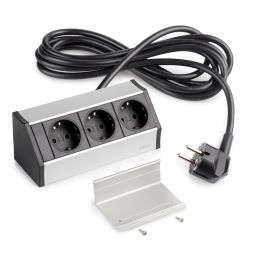 Emuca Multiconnettore da superficie Dock V , 3 prese Schuko, Tecnoplastica e Alluminio, Anodizzato opaco