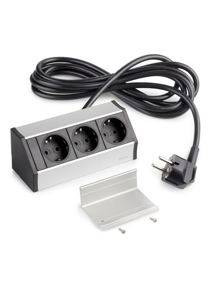 Emuca Multiconnettore da superficie Dock V , 3 prese Schuko, Tecnoplastica e Alluminio, Anodizzato opaco