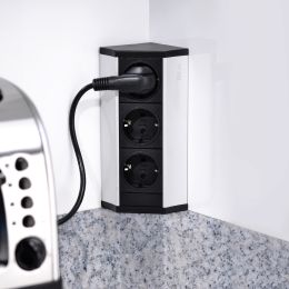 Emuca Multiconnettore da superficie Dock V , 3 prese Schuko, Tecnoplastica e Alluminio, Anodizzato opaco 2