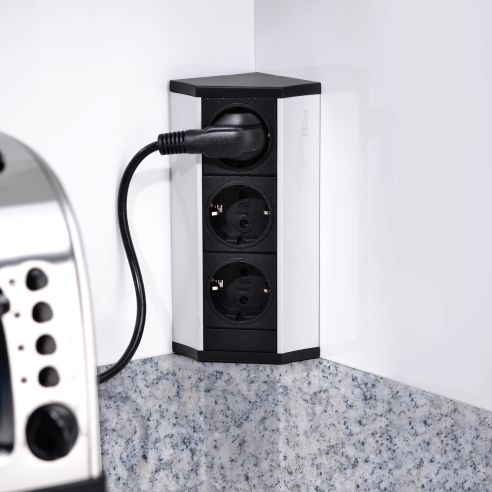 Emuca Multiconnettore da superficie Dock V , 3 prese Schuko, Tecnoplastica e Alluminio, Anodizzato opaco