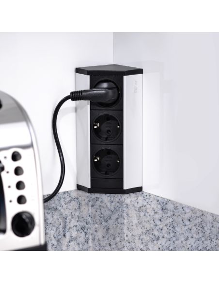 Emuca Multiconnettore da superficie Dock V , 3 prese Schuko, Tecnoplastica e Alluminio, Anodizzato opaco