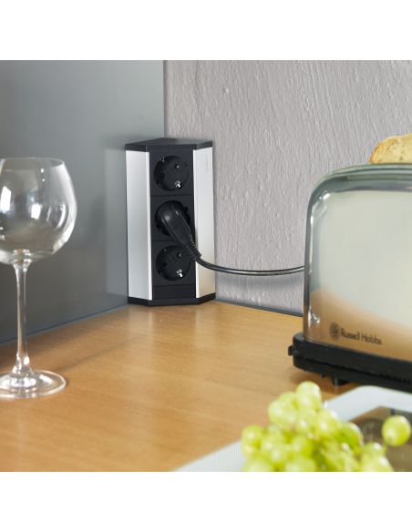 Emuca Multiconnettore da superficie Dock V , 3 prese Schuko, Tecnoplastica e Alluminio, Anodizzato opaco