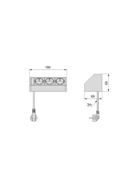 Emuca Multiconnettore da superficie Dock V , 3 prese Schuko, Tecnoplastica e Alluminio, Anodizzato opaco