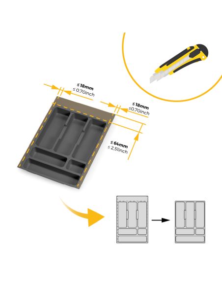 Emuca Portaposate Optima per cassetto universale, modulo 400 mm, Tecnoplastica, Grigio antracite