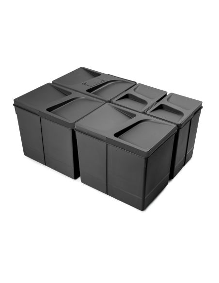Emuca Contenitori per cassetti da cucina Recycle con coperchio anti-odore, Altezza 266, 3x15 lt, 2x7 lt, Tecnoplastica, Nera