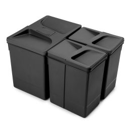 Emuca Contenitori per cassetti da cucina Recycle con coperchio anti-odore, Altezza 266, 1x15 lt, 2x7 lt, Tecnoplastica, Nera